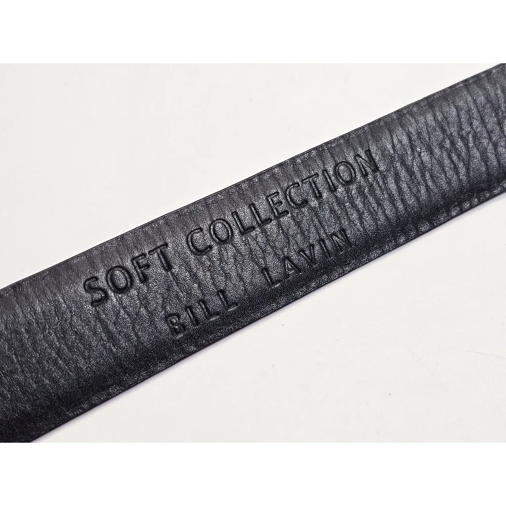 Bill Lavin Soft Collection Belt Mens 42 Black Embossed Leather Solid Brass Italy